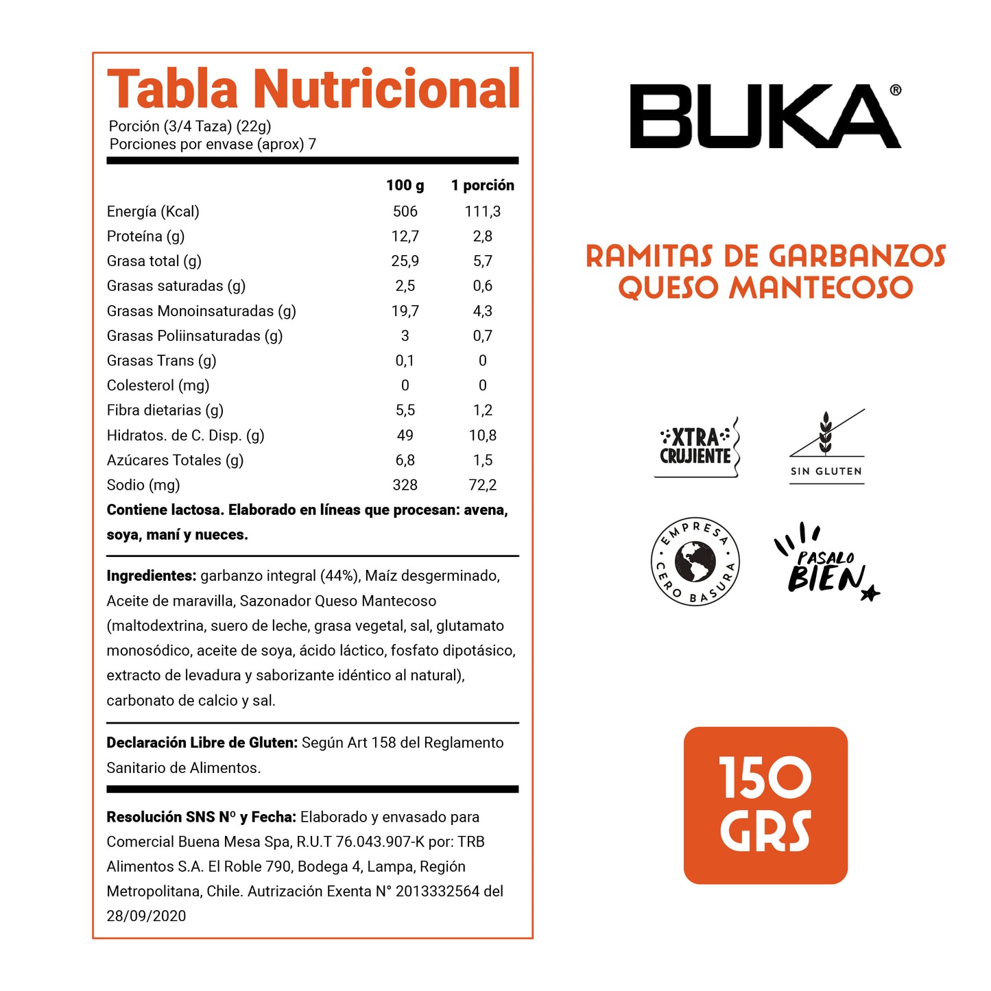 Ramitas de Garbanzo Sabor Queso Mantecoso 150g
