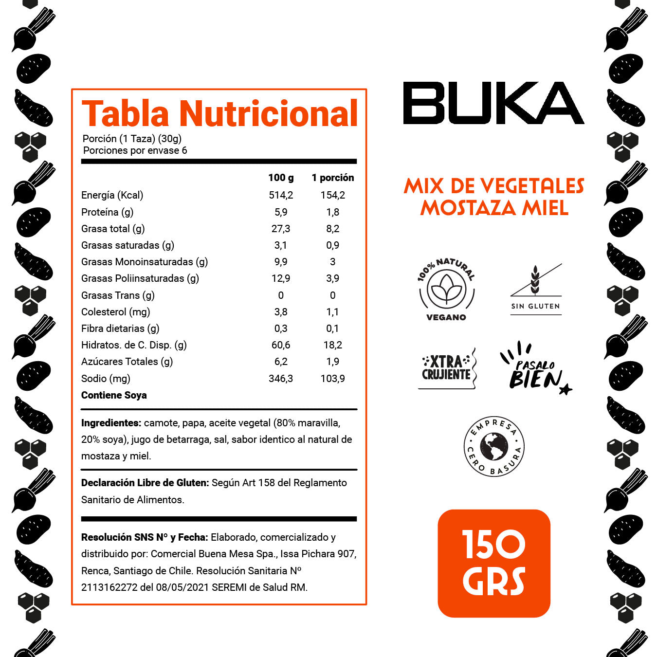 Mix de Vegetales Mostaza Miel 150g