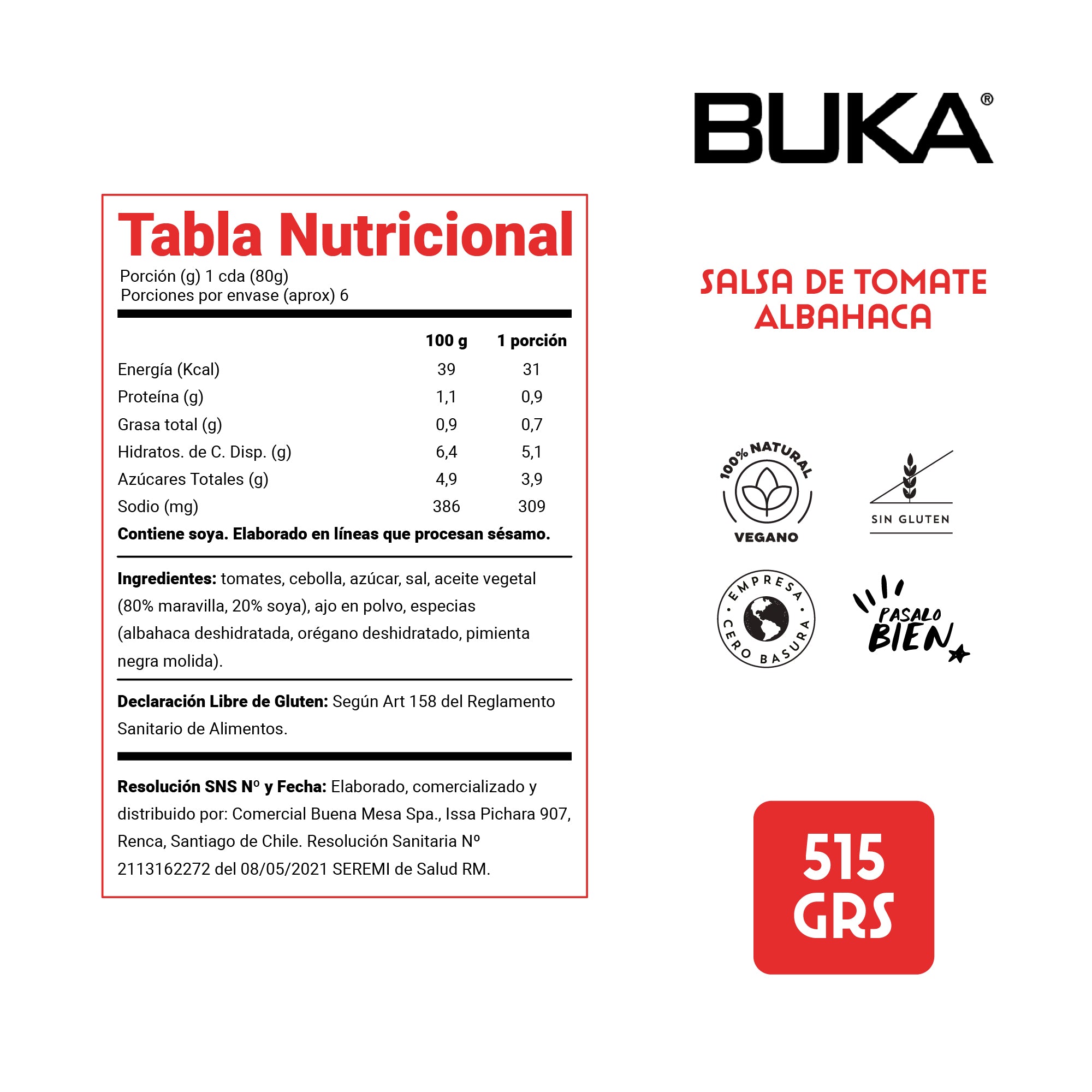 Pasta de Tomate Albahaca 515g