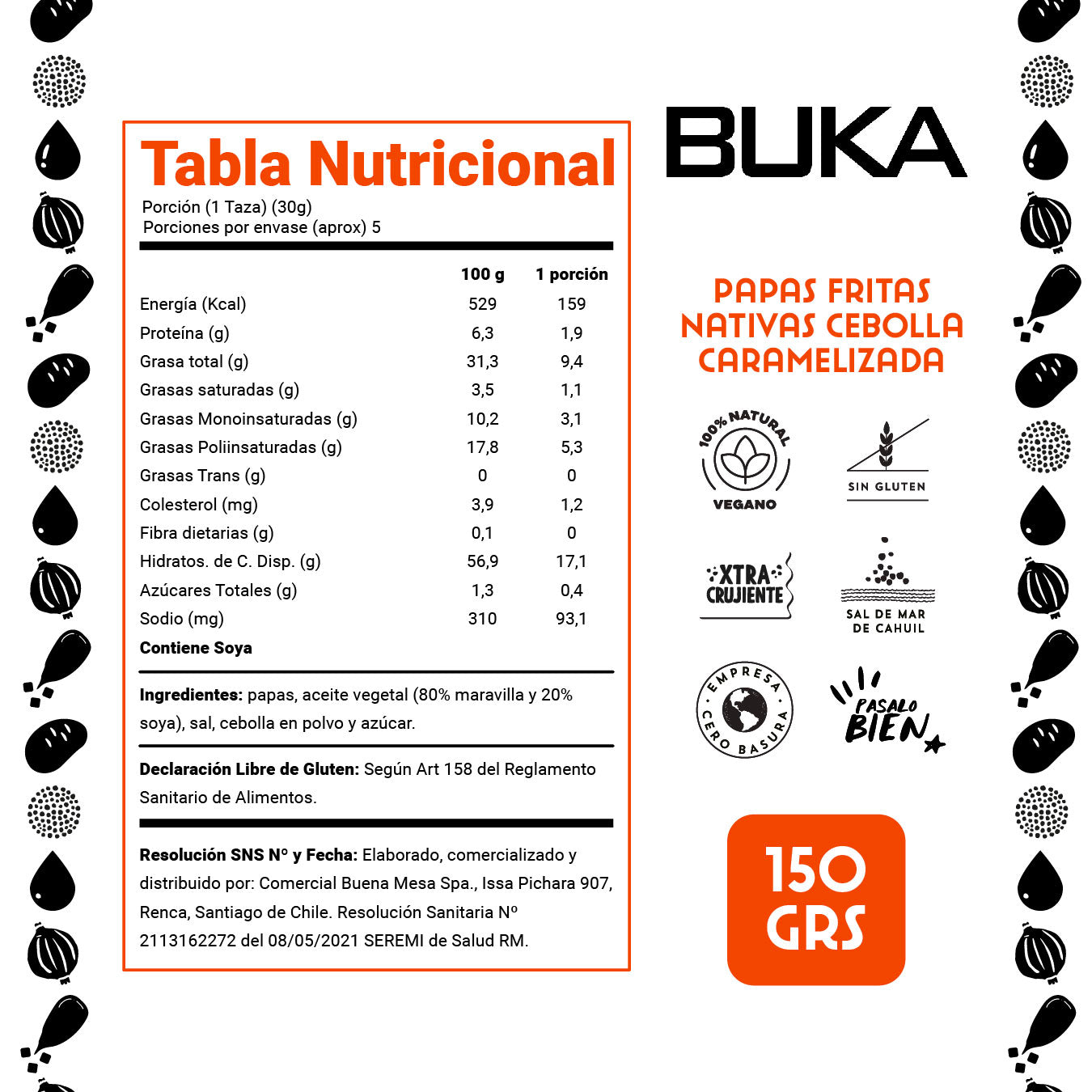 Papas Fritas con Papas Nativas Cebolla Caramelizada 150g